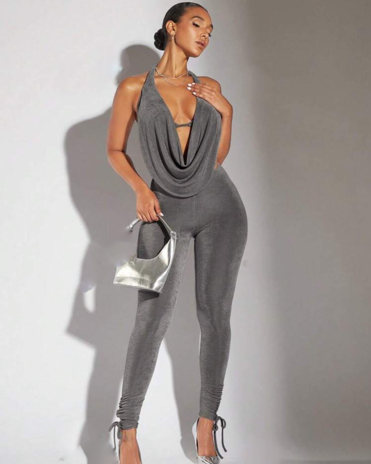 Draped front strap vest and pants co-ord set