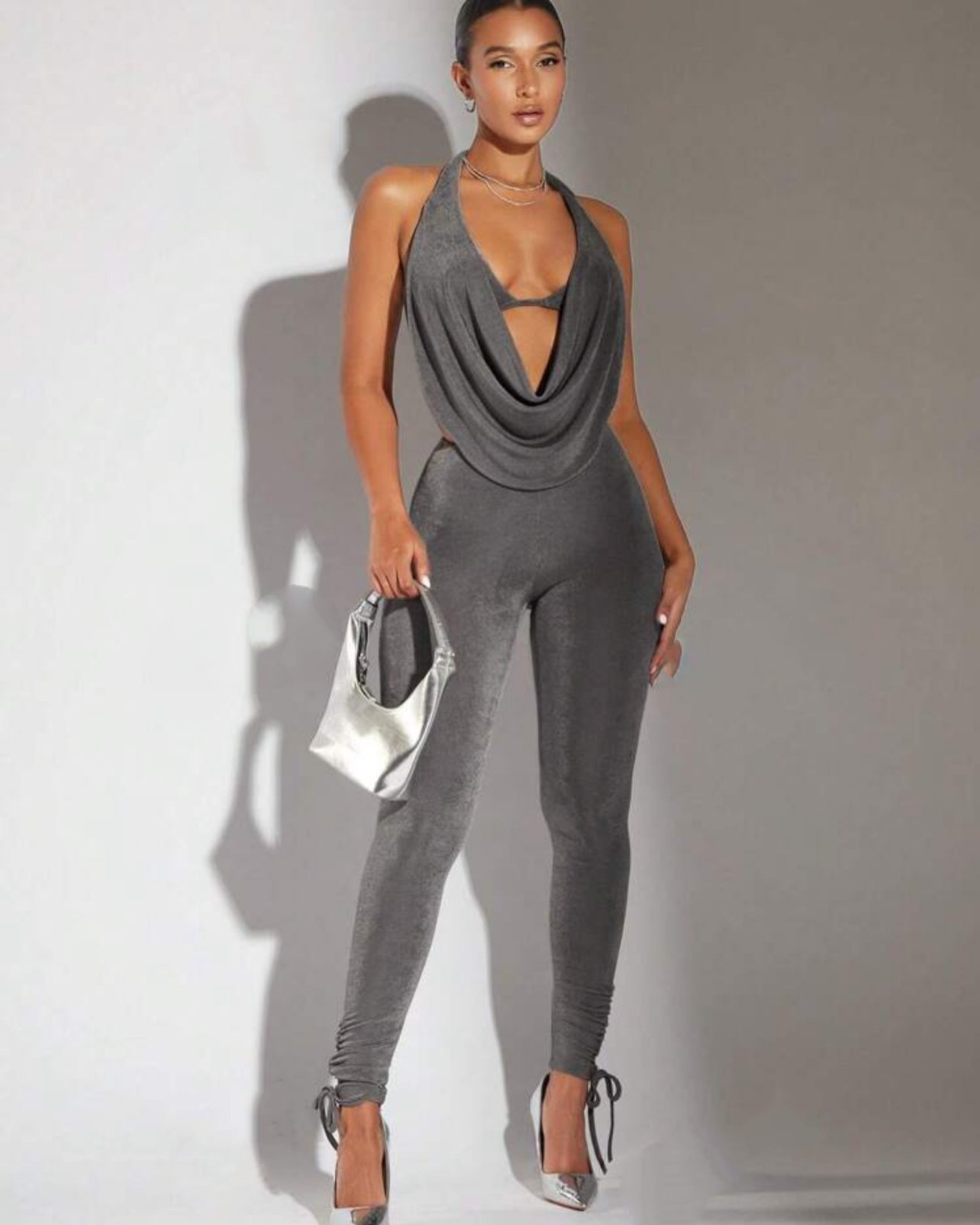 Draped front strap vest and pants co-ord set