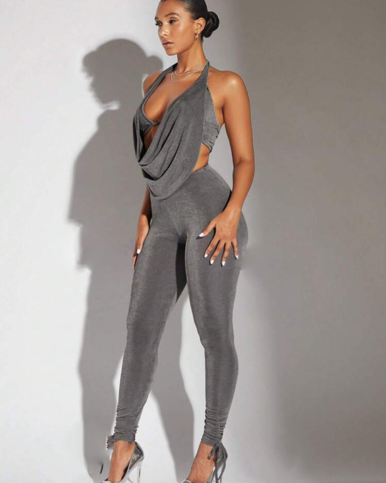 Draped front strap vest and pants co-ord set