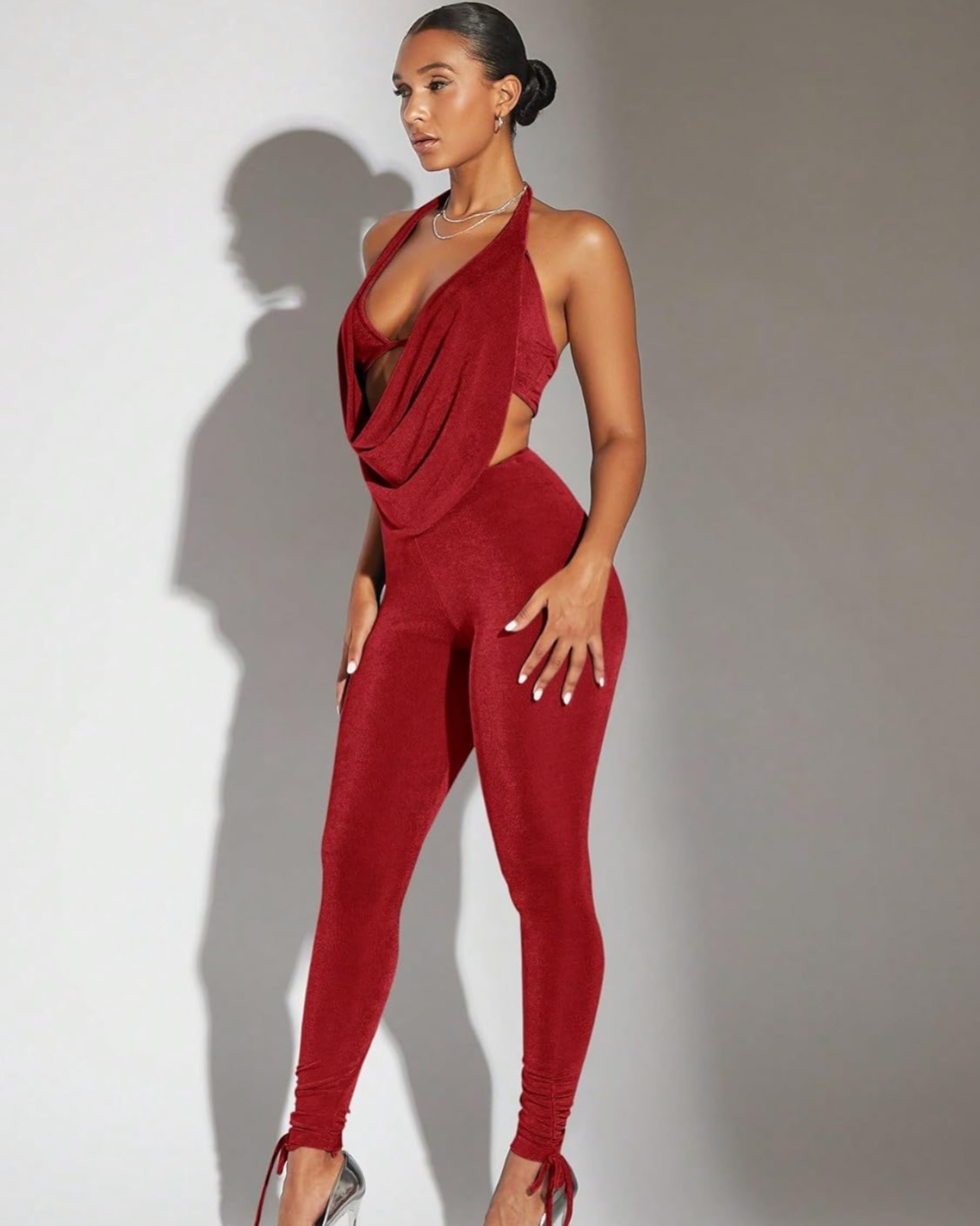 Draped front strap vest and pants co-ord set