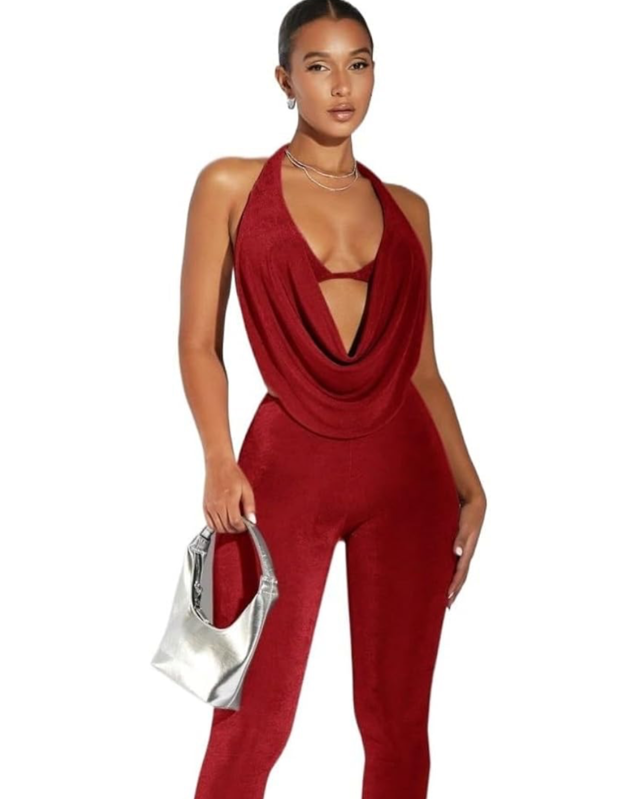 Draped front strap vest and pants co-ord set