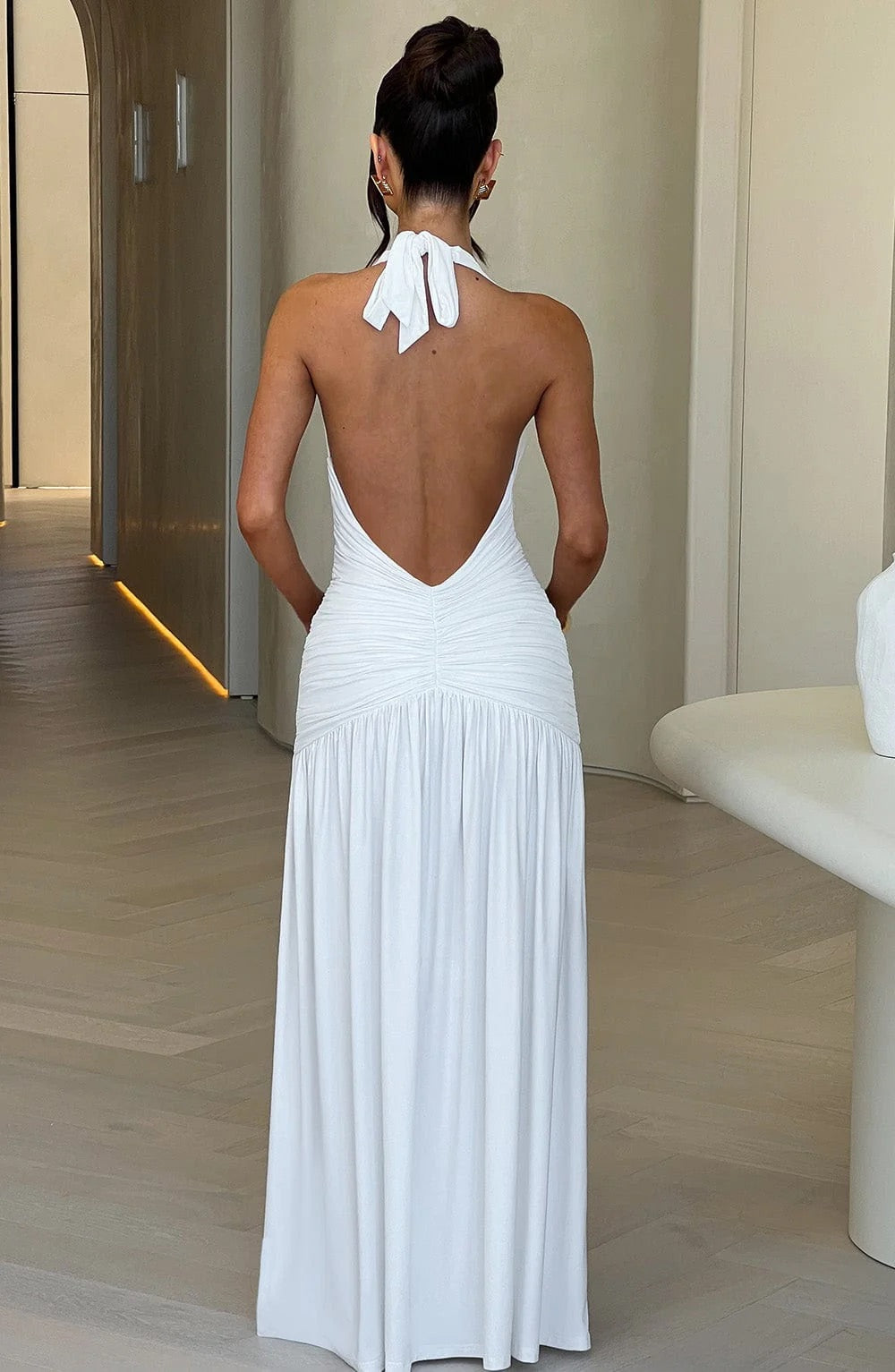 Halter V-neck backless dress